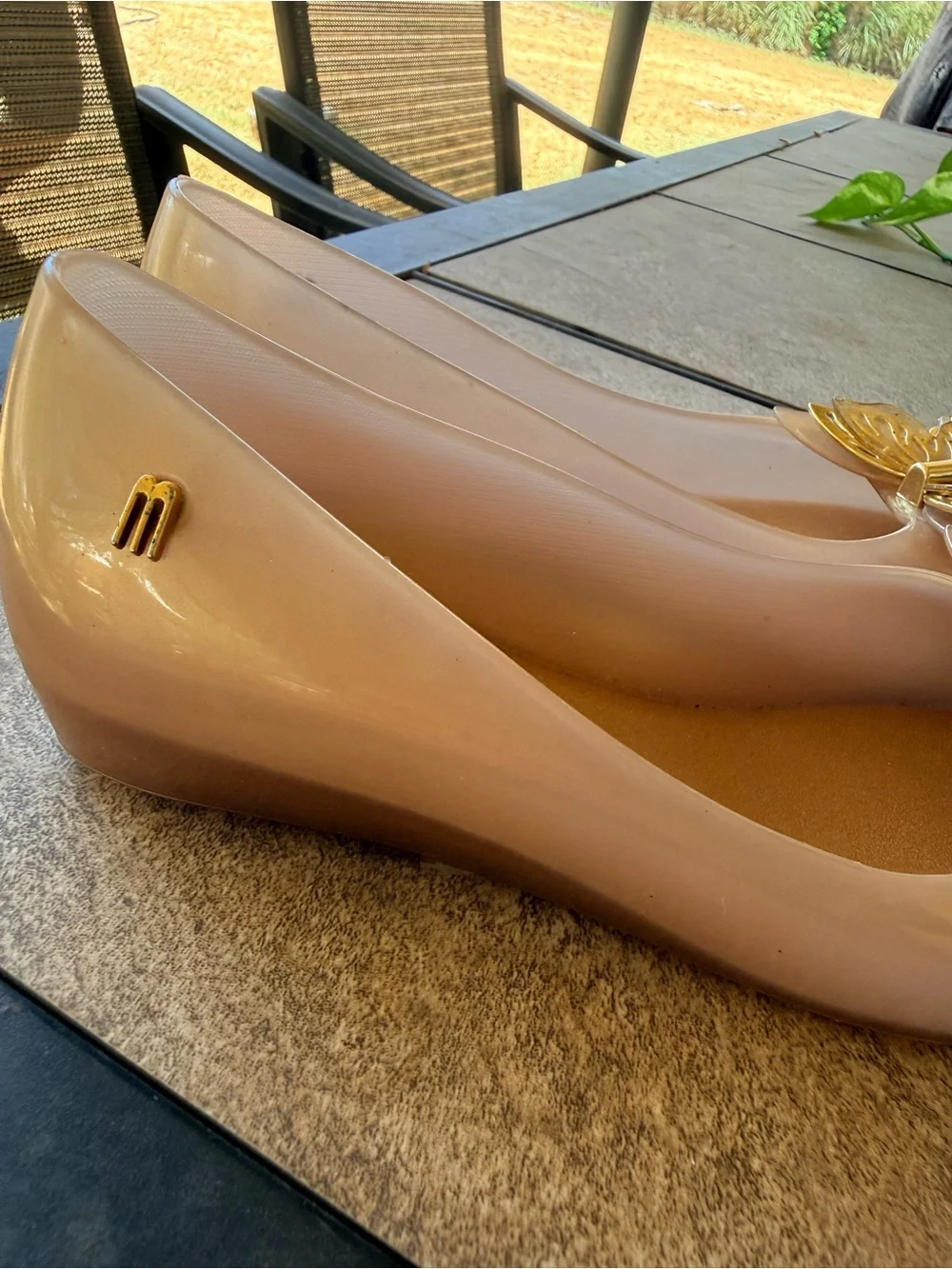 Mel by Melissa Nude Jelly Flats with Gold Butterfly Detail